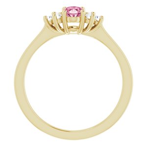 14K Yellow Gold Natural Pink Tourmaline & 1/8 CTW Natural Diamond Ring