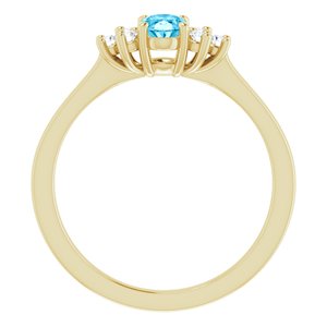 14K Yellow Gold Natural Aquqmarine  and 1/8 CTW Lab-Grown Diamond Ring