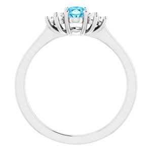 Platinum Natural Aquqmarine  and 1/8 CTW Lab-Grown Diamond Ring