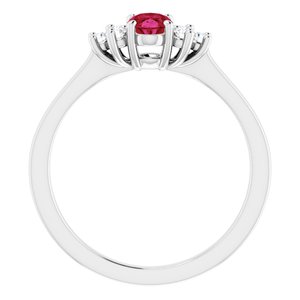 Sterling Silver Lab-Grown Ruby  and 1/8 CTW Lab-Grown Diamond Ring