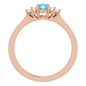 14K Rose Gold Natural Aquqmarine  and 1/8 CTW Lab-Grown Diamond Ring