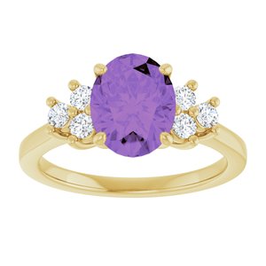 14K Yellow Gold Natural Amethyst & 1/4 CTW Natural Diamond Ring