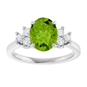 14K White Gold Natural Peridot & 1/4 CTW Natural Diamond Ring
