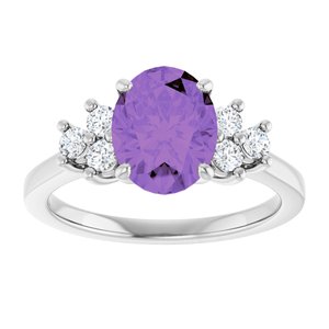 14K White Gold Natural Amethyst & 1/4 CTW Natural Diamond Ring