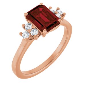 14K Rose Gold Natural Mozambique Garnet and 1/6 CTW Lab-Grown Diamond Ring