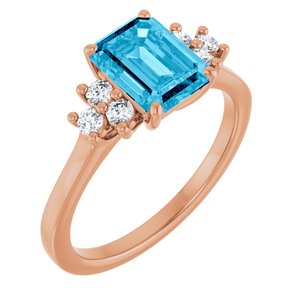14K Rose Gold Natural Aquqmarine  and 1/6 CTW Lab-Grown Diamond Ring