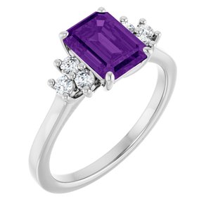 Sterling Silver Natural Amethyst and 1/6 CTW Lab-Grown Diamond Ring