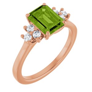 14K Rose Gold Natural Peridot  and 1/6 CTW Lab-Grown Diamond Ring