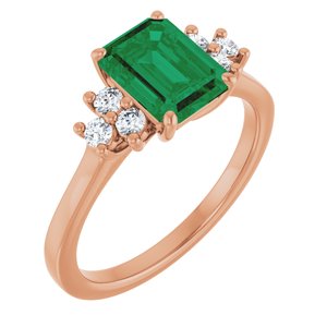 14K Rose Gold Lab-Grown Emerald and 1/6 CTW Lab-Grown Diamond Ring