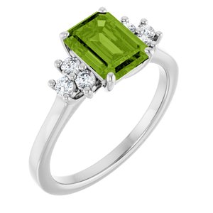 Sterling Silver Natural Peridot  and 1/6 CTW Lab-Grown Diamond Ring