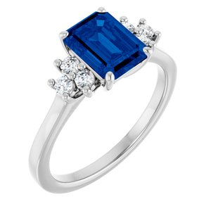 Sterling Silver Lab-Grown Blue Sapphire and 1/6 CTW Lab-Grown Diamond Ring