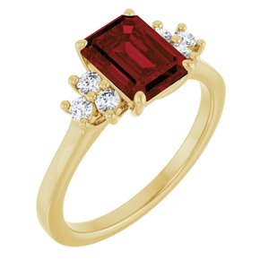 14K Yellow Gold Natural Mozambique Garnet and 1/6 CTW Lab-Grown Diamond Ring