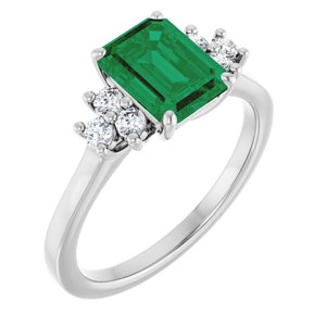 Sterling Silver Lab-Grown Emerald and 1/6 CTW Lab-Grown Diamond Ring
