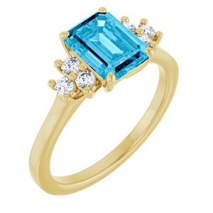 14K Yellow Gold Natural Aquqmarine  and 1/6 CTW Lab-Grown Diamond Ring