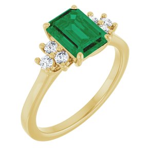 14K Yellow Gold Lab-Grown Emerald and 1/6 CTW Lab-Grown Diamond Ring