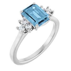 Sterling Silver Natural Sky Blue Topaz  and 1/6 CTW Lab-Grown Diamond Ring