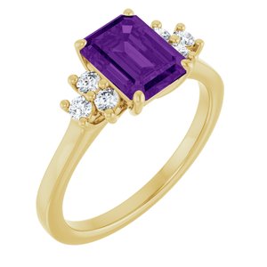 14K Yellow Gold Natural Amethyst and 1/6 CTW Lab-Grown Diamond Ring