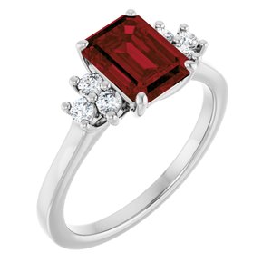Sterling Silver Natural Mozambique Garnet and 1/6 CTW Lab-Grown Diamond Ring