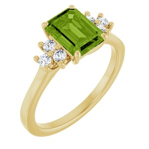 14K Yellow Gold Natural Peridot  and 1/6 CTW Lab-Grown Diamond Ring