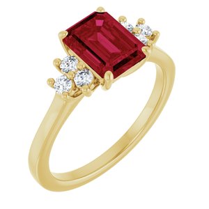 14K Yellow Gold Lab-Grown Ruby  and 1/6 CTW Lab-Grown Diamond Ring