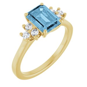 14K Yellow Gold Natural Sky Blue Topaz  and 1/6 CTW Lab-Grown Diamond Ring