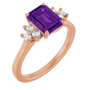 14K Rose Gold Natural Amethyst and 1/6 CTW Lab-Grown Diamond Ring