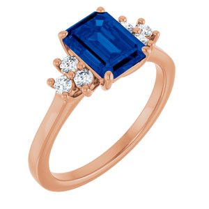 14K Rose Gold Lab-Grown Blue Sapphire and 1/6 CTW Lab-Grown Diamond Ring