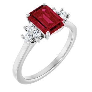 14K White Gold Lab-Grown Ruby  and 1/6 CTW Lab-Grown Diamond Ring