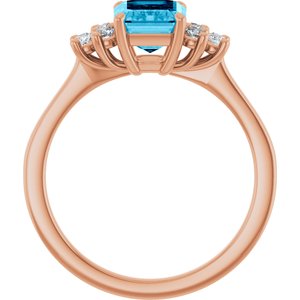 14K Rose Gold Natural Aquqmarine  and 1/6 CTW Lab-Grown Diamond Ring