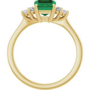 14K Yellow Gold Lab-Grown Emerald and 1/6 CTW Lab-Grown Diamond Ring