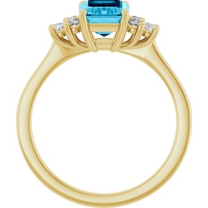 14K Yellow Gold Natural Aquqmarine  and 1/6 CTW Lab-Grown Diamond Ring
