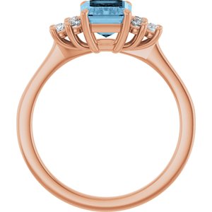 14K Rose Gold Natural Sky Blue Topaz  and 1/6 CTW Lab-Grown Diamond Ring