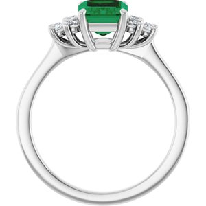 Sterling Silver Lab-Grown Emerald and 1/6 CTW Lab-Grown Diamond Ring