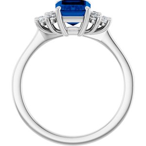 14K White Gold Lab-Grown Blue Sapphire and 1/6 CTW Lab-Grown Diamond Ring