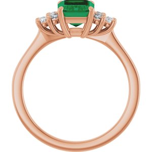 14K Rose Gold Lab-Grown Emerald and 1/6 CTW Lab-Grown Diamond Ring