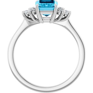 14K White Gold Natural Aquqmarine  and 1/6 CTW Lab-Grown Diamond Ring