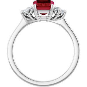 14K White Gold Lab-Grown Ruby  and 1/6 CTW Lab-Grown Diamond Ring