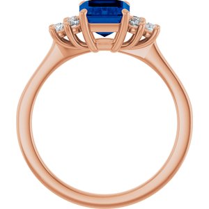 14K Rose Gold Lab-Grown Blue Sapphire and 1/6 CTW Lab-Grown Diamond Ring
