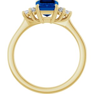 14K Yellow Gold Lab-Grown Blue Sapphire and 1/6 CTW Lab-Grown Diamond Ring