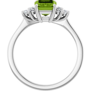 14K White Gold Natural Peridot  and 1/6 CTW Lab-Grown Diamond Ring