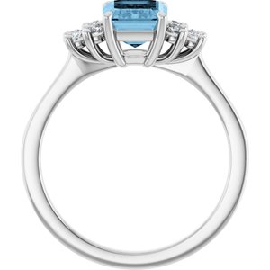 14K White Gold Natural Sky Blue Topaz  and 1/6 CTW Lab-Grown Diamond Ring