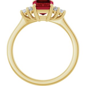 14K Yellow Gold Lab-Grown Ruby  and 1/6 CTW Lab-Grown Diamond Ring