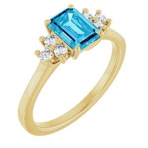10K Yellow Gold Natural Aquqmarine  and 1/6 CTW Lab-Grown Diamond Ring