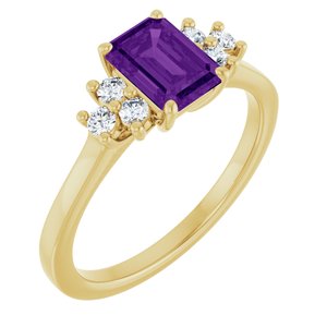10K Yellow Gold Natural Amethyst and 1/6 CTW Lab-Grown Diamond Ring