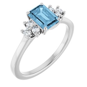 Platinum Natural Sky Blue Topaz  and 1/6 CTW Lab-Grown Diamond Ring