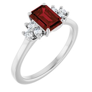 Sterling Silver Natural Mozambique Garnet and 1/6 CTW Lab-Grown Diamond Ring