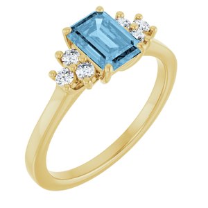 10K Yellow Gold Natural Sky Blue Topaz  and 1/6 CTW Lab-Grown Diamond Ring