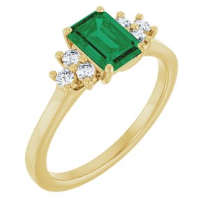 10K Yellow Gold Lab-Grown Emerald and 1/6 CTW Lab-Grown Diamond Ring