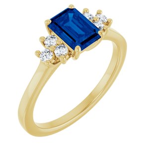 10K Yellow Gold Lab-Grown Blue Sapphire and 1/6 CTW Lab-Grown Diamond Ring