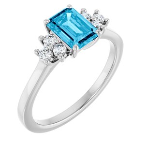 Sterling Silver Natural Aquqmarine  and 1/6 CTW Lab-Grown Diamond Ring